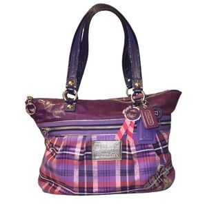 Coach Poppy Purple Tartan Plaid Glam Bag